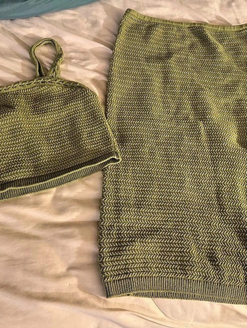 Rachel Zoe Green Knit Skirt Set Size Medium Like New